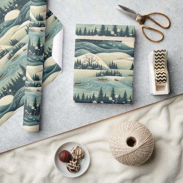 Canoe Journey & River Flow Feather Pattern Design Wrapping Paper (Crafts)