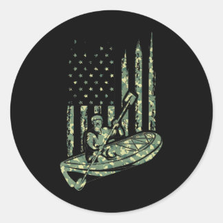 Canoe Kayaker Camouflage US Flag Outdoor Sport Classic Round Sticker