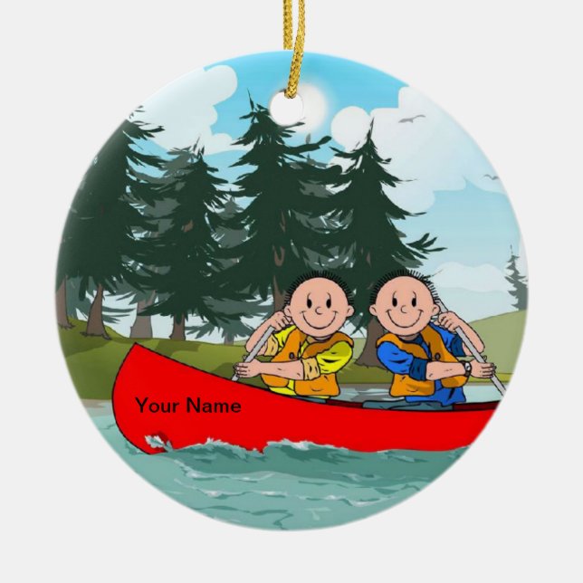 Canoe - Male & Male Ceramic Tree Decoration (Front)