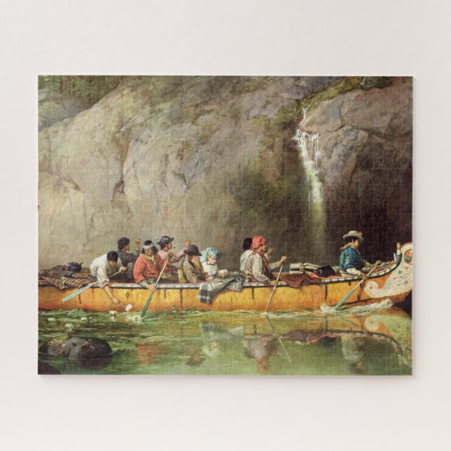 Canoe Manned by Voyageurs Passing a Waterfall Jigsaw Puzzle (Horizontal)