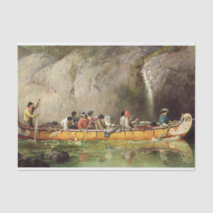 Canoe Manned by Voyageurs Passing a Waterfall Tissue Paper