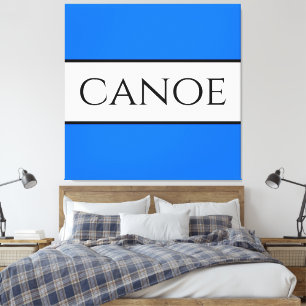 CANOE Nautical Bright Blue White Summer Stripes Canvas Print