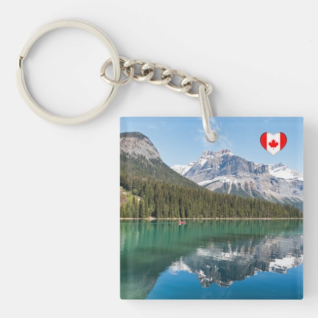 Canoe on famous Emerald Lake - Yoho NP, Canada Key Ring (Front)