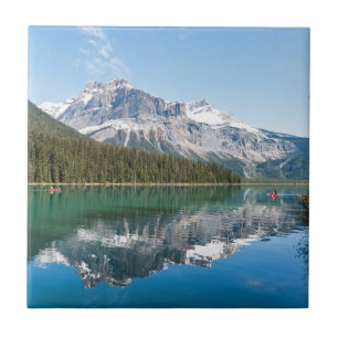 Canoe on famous Emerald Lake - Yoho NP, Canada Tile