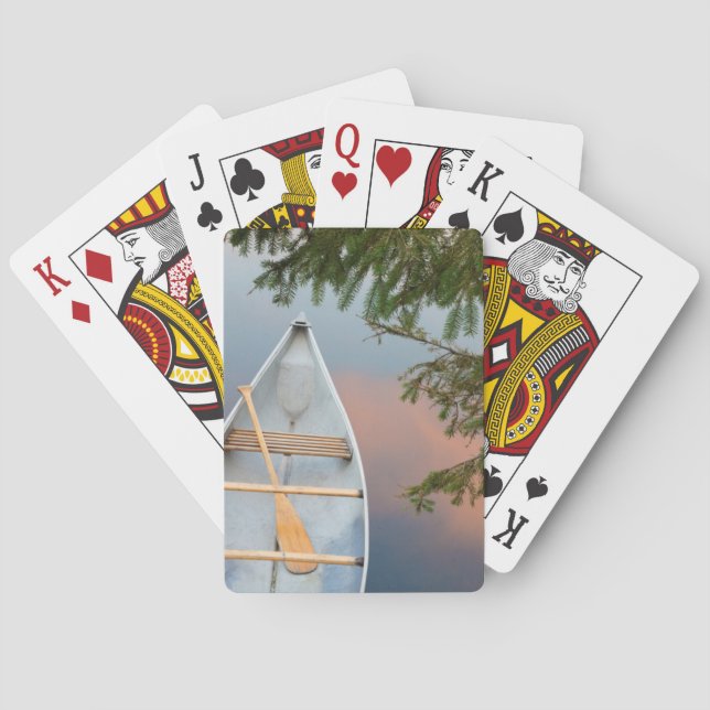 Canoe on lake at sunset, Canada Playing Cards (Back)