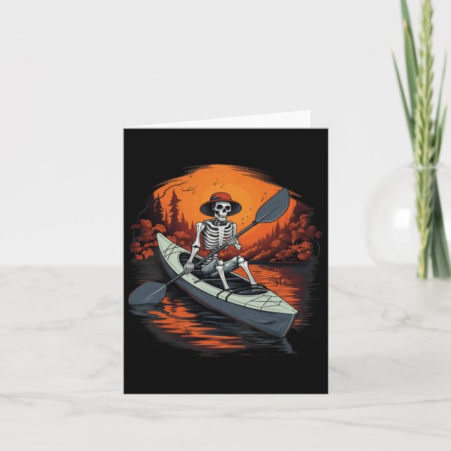 Canoe Skeleton Funny Kayaking Canoeing Halloween K Card (Front)