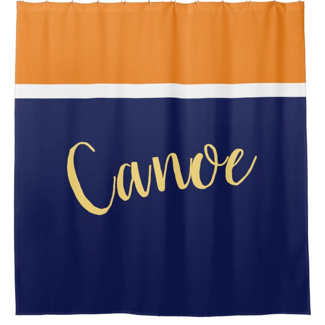 CANOE Stylish Navy Blue White Orange Colour Block Shower Curtain (Front)