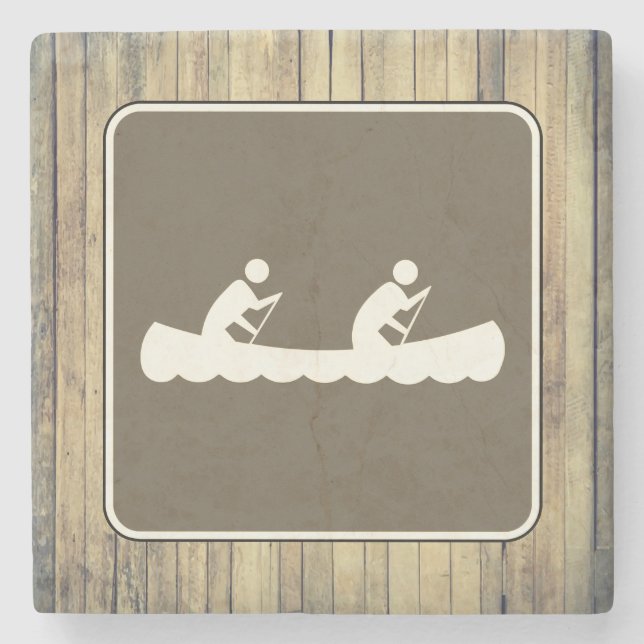 Canoe Symbol Sign on Wood  Stone Coaster (Front)