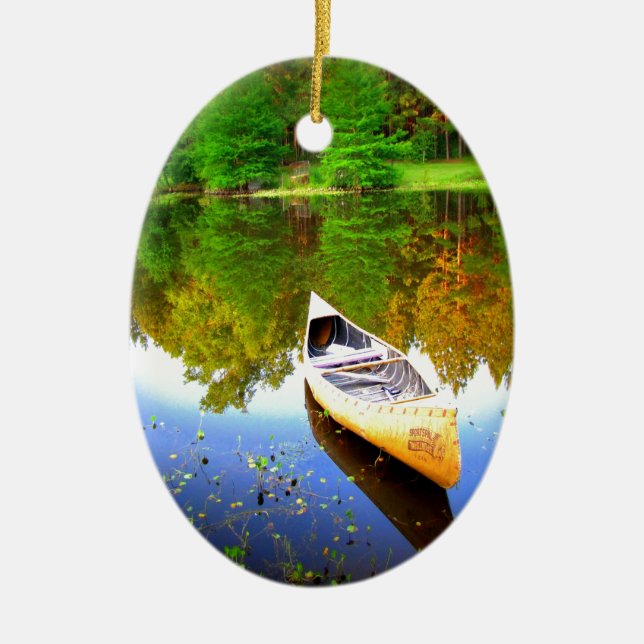 canoe water peace and joy ceramic tree decoration (Front)