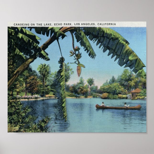 Canoeing, Echo Park, Los Angeles Vintage Poster (Front)