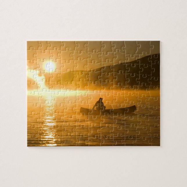 Canoeing in Lily Bay at sunrise, Moosehead Lake, Jigsaw Puzzle (Horizontal)