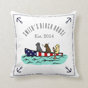 Canoeing Labrador Beach House Pillow