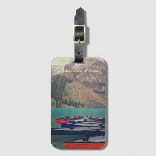 Canoes at Moraine Lake Canada  Luggage Tag (Front Vertical)