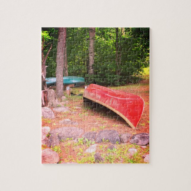 Canoes at the Cottage Rainy Day Jigsaw Puzzle (Vertical)