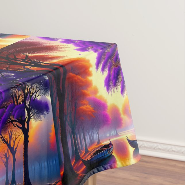 Canoes On Jacaranda River Oil Paint, Tablecloth (In Situ)