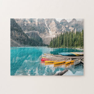 Canoes on Moraine Lake Banff National Park Canada Jigsaw Puzzle