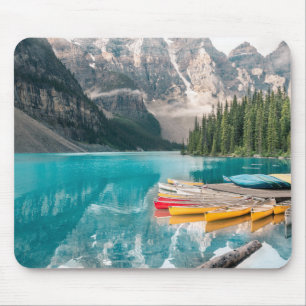 Canoes on Moraine Lake Banff National Park Canada Mouse Mat
