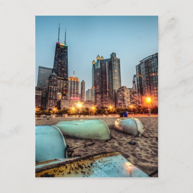 Canoes on Oak Street Beach a little after sunset Postcard (Front)