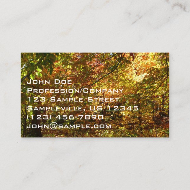 Canopy of Fall Leaves II Yellow Autumn Photography Business Card (Front)