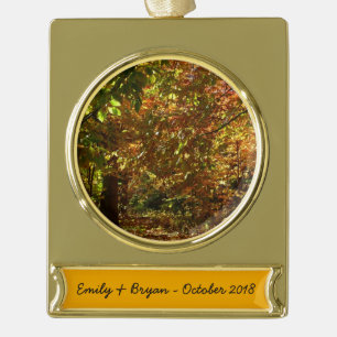 Canopy of Fall Leaves II Yellow Autumn Photography Gold Plated Banner Ornament