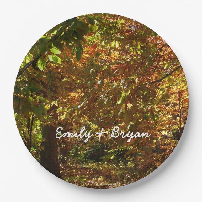 Canopy of Fall Leaves II Yellow Autumn Photography Paper Plate (Front)