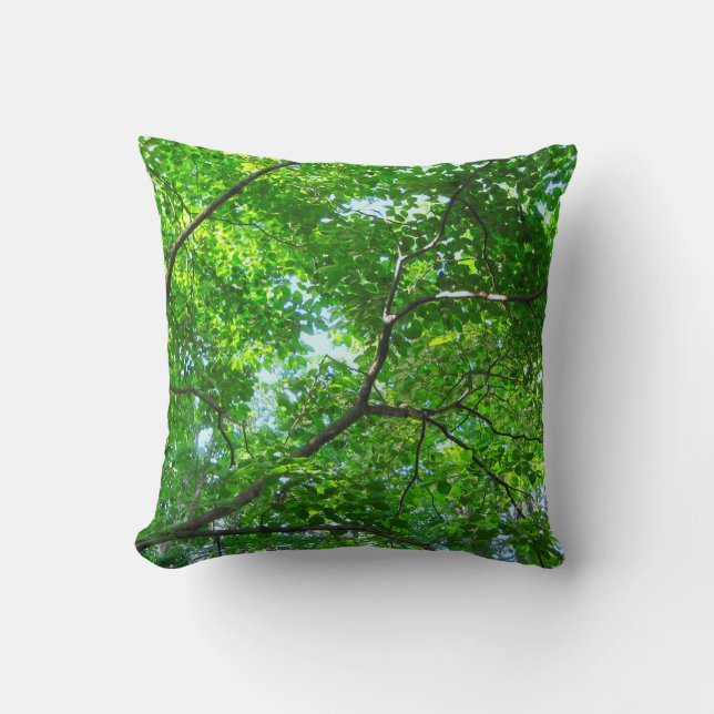 Canopy of Green, Leafy Branches with Blue Sky Cushion (Front)