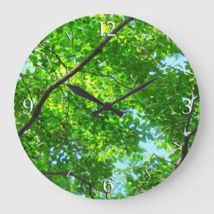 Canopy of Green, Leafy Branches with Blue Sky Large Clock