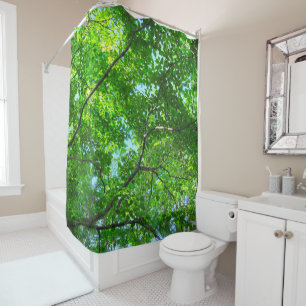 Canopy of Green, Leafy Branches with Blue Sky    Shower Curtain