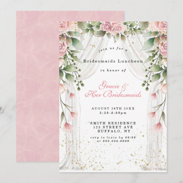 Canopy Pink Florals Bridesmaids Luncheon Invites (Front/Back)