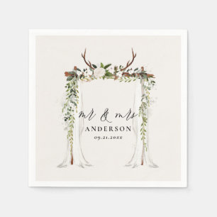 Canopy rustic botanical wedding mr and mrs script napkin