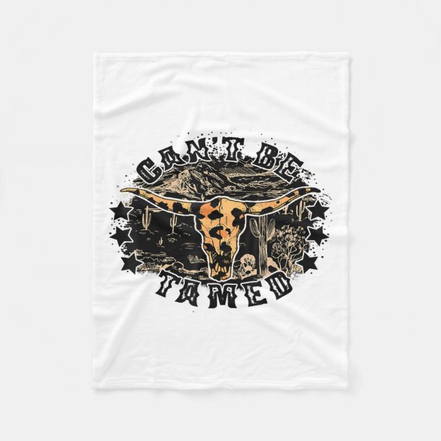 Can't Be Tamed, Cow Skull, Western Scenery Costume Fleece Blanket (Front)