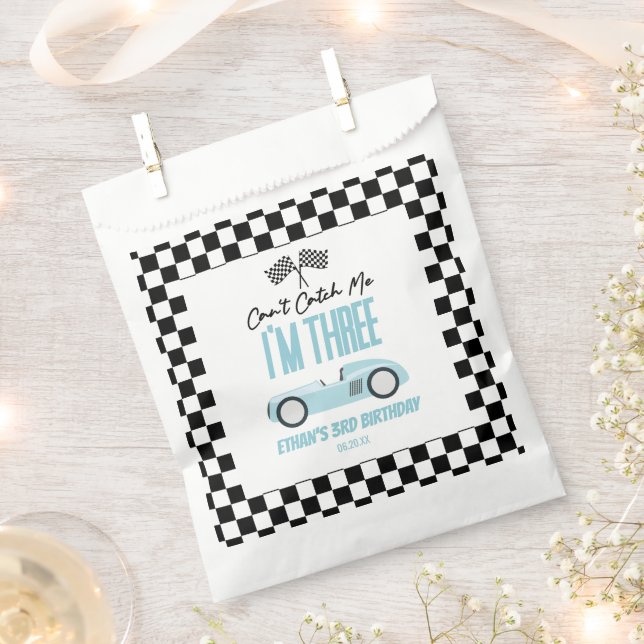 Can't Catch Me Blue Race Car 3rd Birthday Party Favour Bags (Clipped)