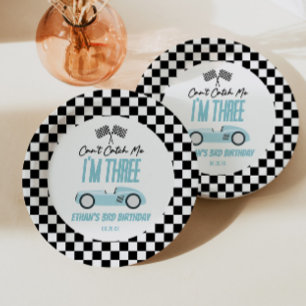 Can't Catch Me Blue Race Car 3rd Birthday Party Paper Plate