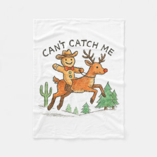 Can't Catch Me Cowboy Gingerbread Man Christmas Fleece Blanket
