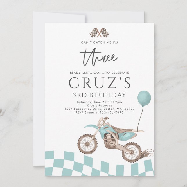 Can't Catch Me Dirt Bike Boy 3rd Birthday Party Invitation (Front)