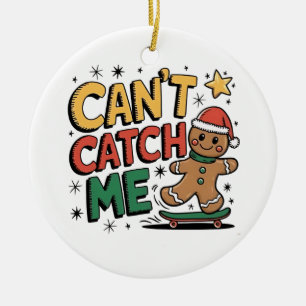 Can't Catch Me Gingerbread Skating Christmas Ceramic Tree Decoration