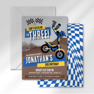Can't Catch Me I'm Three Dirt Bike Birthday Invitation