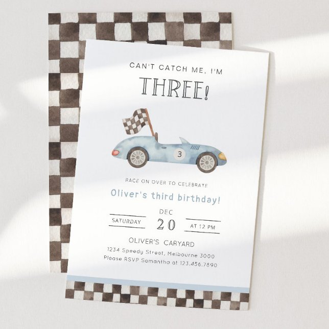 Can't Catch Me I'm Three Race Car 3rd Birthday Invitation (Creator Uploaded)