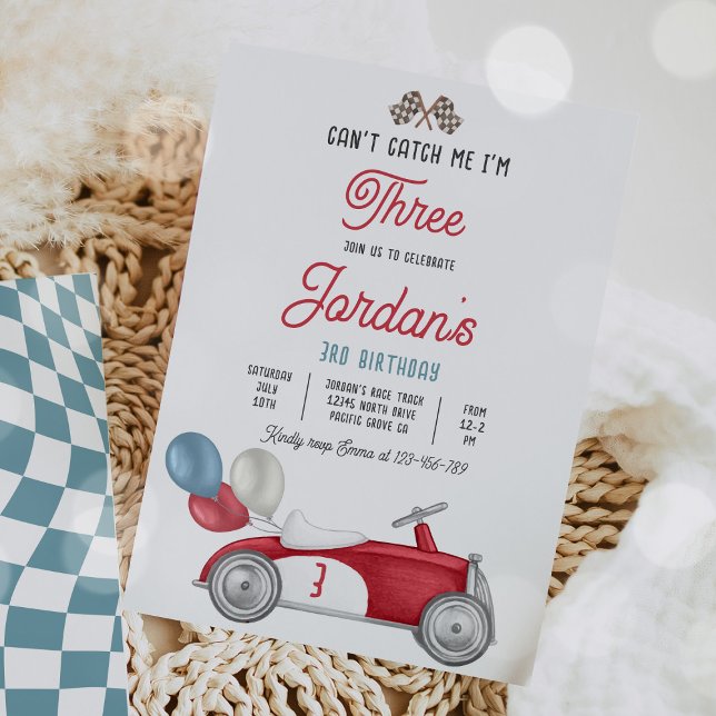 Can't Catch Me I'm Three Race Car 3rd Birthday Invitation (Creator Uploaded)