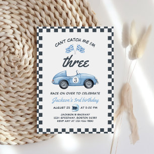 Can't Catch Me I'm Three Race Car 3rd Birthday Invitation