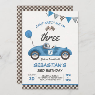 Can't Catch Me I'm Three Race Car 3rd Birthday Invitation