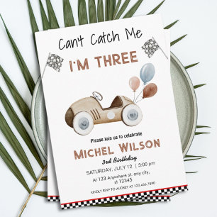 Can't Catch Me I'm Three race car Birthday Boy Invitation