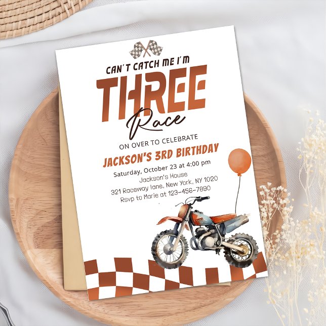 Can't Catch Me Orange Dirt Bike Boy 3rd Birthday Invitation (Creator Uploaded)