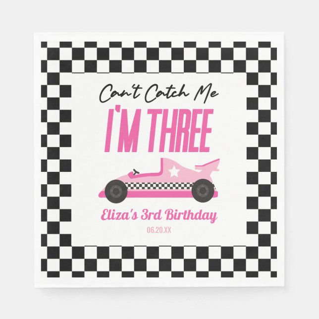Can't Catch Me Pink Race Car 3rd Birthday Party Napkin (Front)