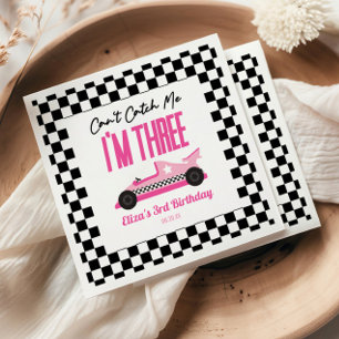 Can't Catch Me Pink Race Car 3rd Birthday Party Napkin