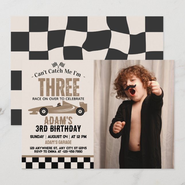 Can't Catch Me Race Car Boy 3rd Birthday Party Invitation (Front/Back)