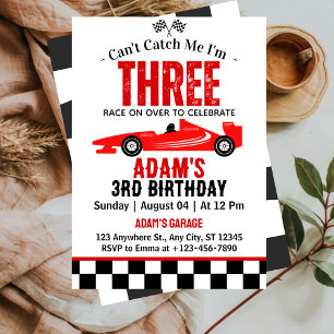 Can't Catch Me Race Car Boy 3rd Birthday Party Invitation