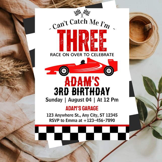 Can't Catch Me Race Car Boy 3rd Birthday Party Invitation (Creator Uploaded)
