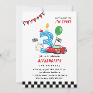 Can't Catch Me Racing Car 3rd Birthday Party Invitation
