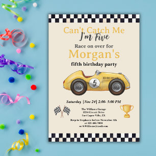 Can't Catch Me Yellow Race Car Kids Any Age Party Invitation